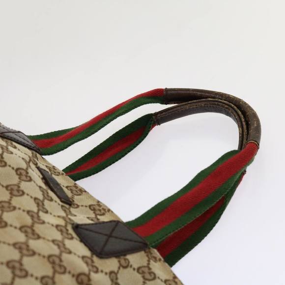 GUCCI GG Canvas Web Sherry Line Hand Bag Beige Red Green 131228 Auth 69952 - Picture 8 of 16